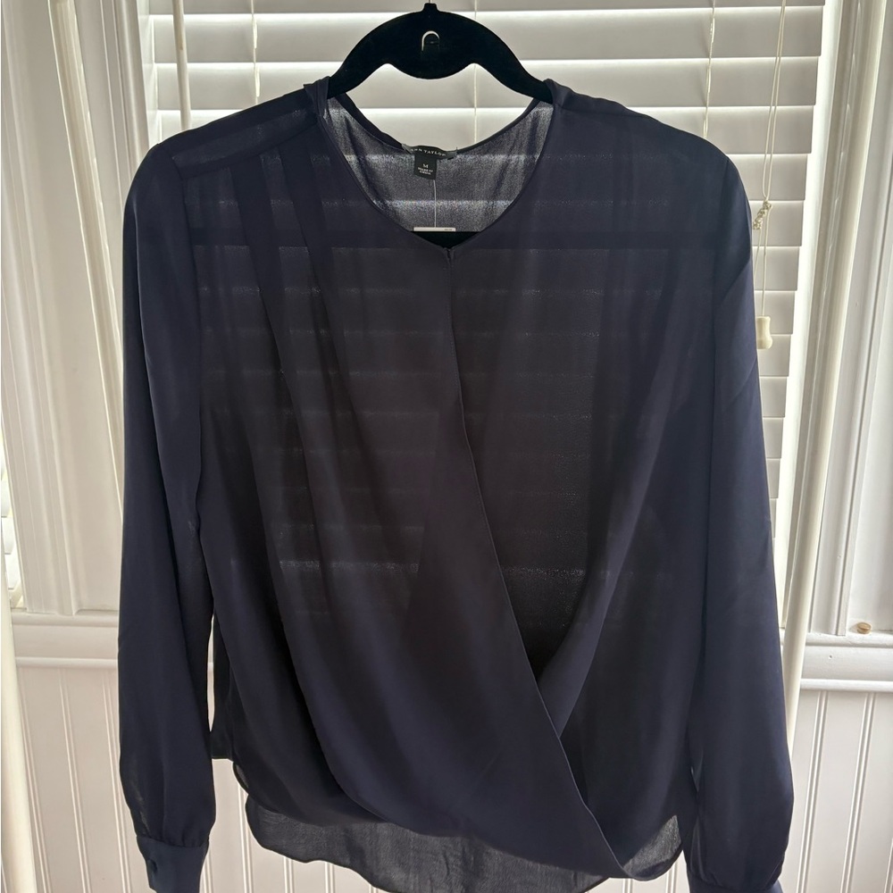 Ann Taylor Navy Wrap Blouse